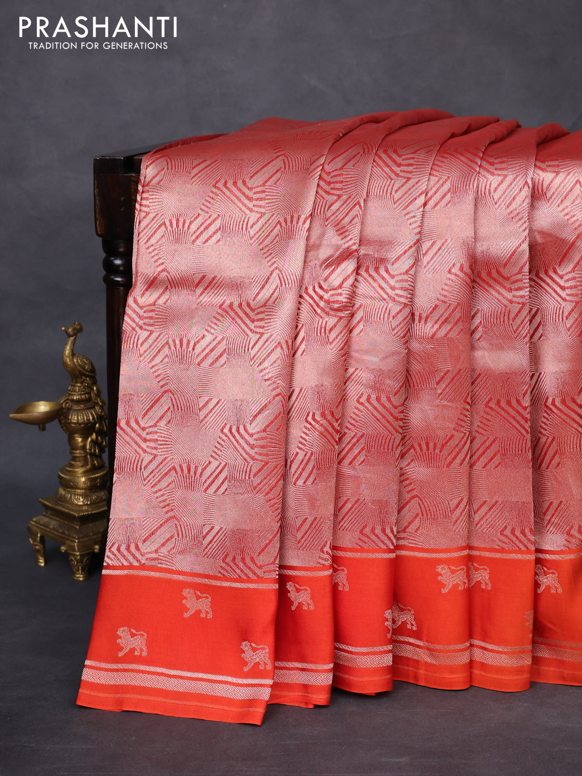 Banarasi katan silk saree orange with allover zari woven brocade weaves and zari woven butta border
