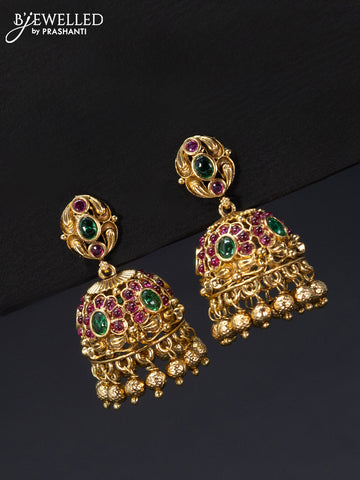 Antique jhumka with kemp stones and golden beads hangings