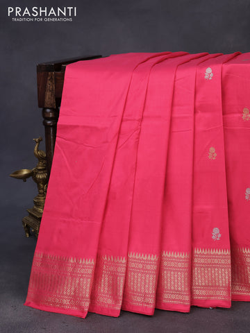 Banarasi katan silk saree pink with zari woven buttas and zari woven border