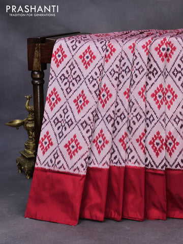 Pochampally silk saree off white red and maroon with allover ikat weaves and simple border