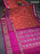 Pochampally silk saree orange and pink with allover ikat weaves and long zari woven ikat border