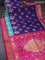 Pochampally silk saree navy blue and magenta pink with allover ikat weaves and ikat woven border