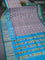 Pochampally silk saree grey and dual shade of teal blue with allover ikat weaves and ikat woven border