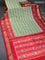 Pochampally silk saree pastel green and red with allover ikat weaves and ikat woven zari border