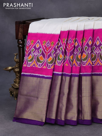 Pochampally silk saree off white and pink violet with thread & zari woven buttas and long zari woven border