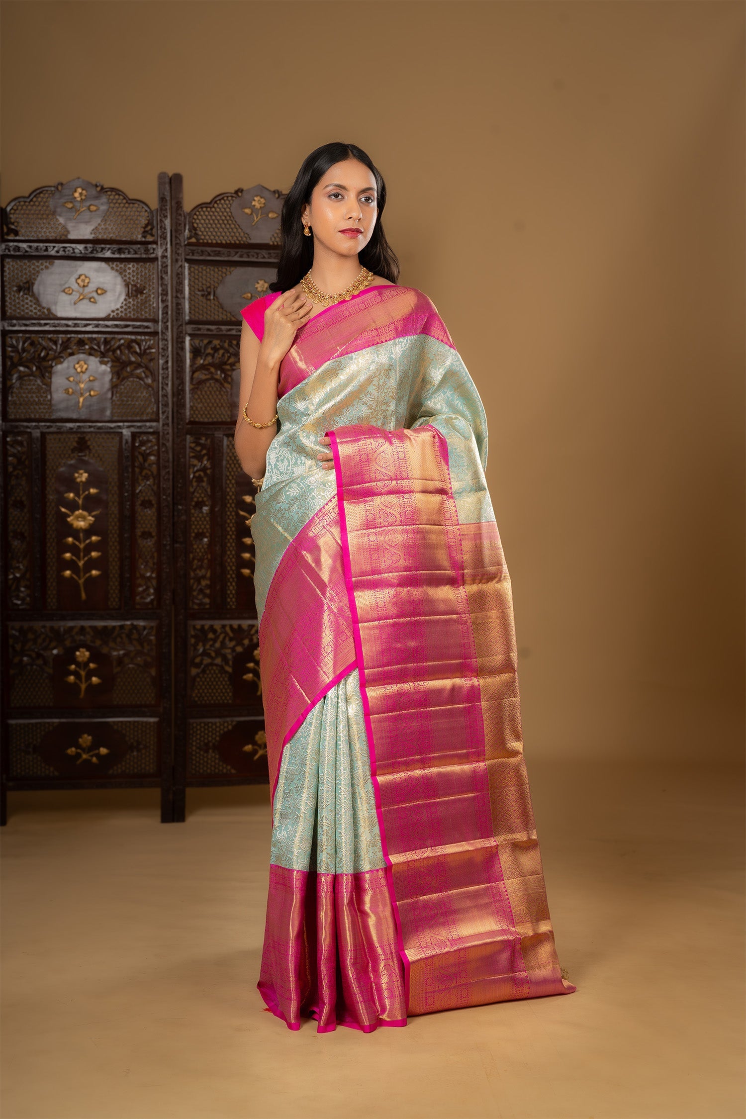 Bright Sea Green Kanjivaram Silk Saree