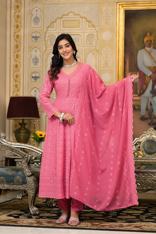 Ankle Length Gown In Pink Color