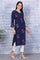 Blue Floral Printed Rayon Straight Kurta