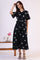 Black Printed Flared Cotton Blend Dress