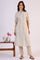 Light Beige Yarn Dyed Striped Short Sleeves Cotton Blend Kurta