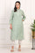 New Sage Green Ikat Printed A-Line Pure Cotton Kurta