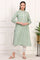 New Sage Green Ikat Printed A-Line Pure Cotton Kurta
