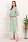 New Sage Green Ikat Printed A-Line Pure Cotton Kurta