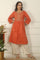 Orange Thread Embroidered Swiss Dot Cotton Flared Kurta