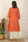 Orange Thread Embroidered Swiss Dot Cotton Flared Kurta