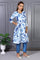Blue Floral Printed Lace Rayon Flared Kurta