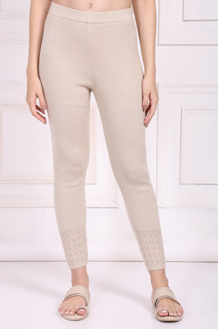 Beige Solid Acrylic Winter Legging