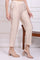 Beige Solid Rayon Straight Pants