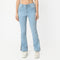 Boot Cut Full Length High Rise Bow-Adorned Blue Jeans With Side Slit
