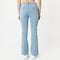 Boot Cut Full Length High Rise Bow-Adorned Blue Jeans With Side Slit