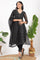 Black Floral Printed Kota A-line Kurta, Pants and Dupatta Set