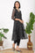 Black Floral Printed Kota A-line Kurta, Pants and Dupatta Set
