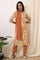Beige Floral Printed Pure Cotton Straight Kurta, Pants and Dupatta Set