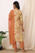 Beige Floral Printed Pure Cotton Straight Kurta, Pants and Dupatta Set