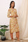 Beige Floral Printed Pure Cotton Straight Kurta, Pants and Dupatta Set