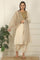 White Embroidered Yoke Cotton Crepe A-line Kurta, Pants and Dupatta Set