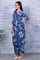 Blue Floral Printed Lace Chiffon Straight Kurta, Parallel Pants and Dupatta Set
