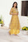 Yellow Embroidered Anarkali Organza Kurta with Flared Pant and Dupatta Set