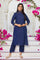 Navy Blue Solid Lace Trim Straight Kurta with Straight Pant and Dupatta Set
