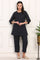 Blue Solid Embroidered Rayon Flax A-line Tunic and Straight Pants Co-ord Set