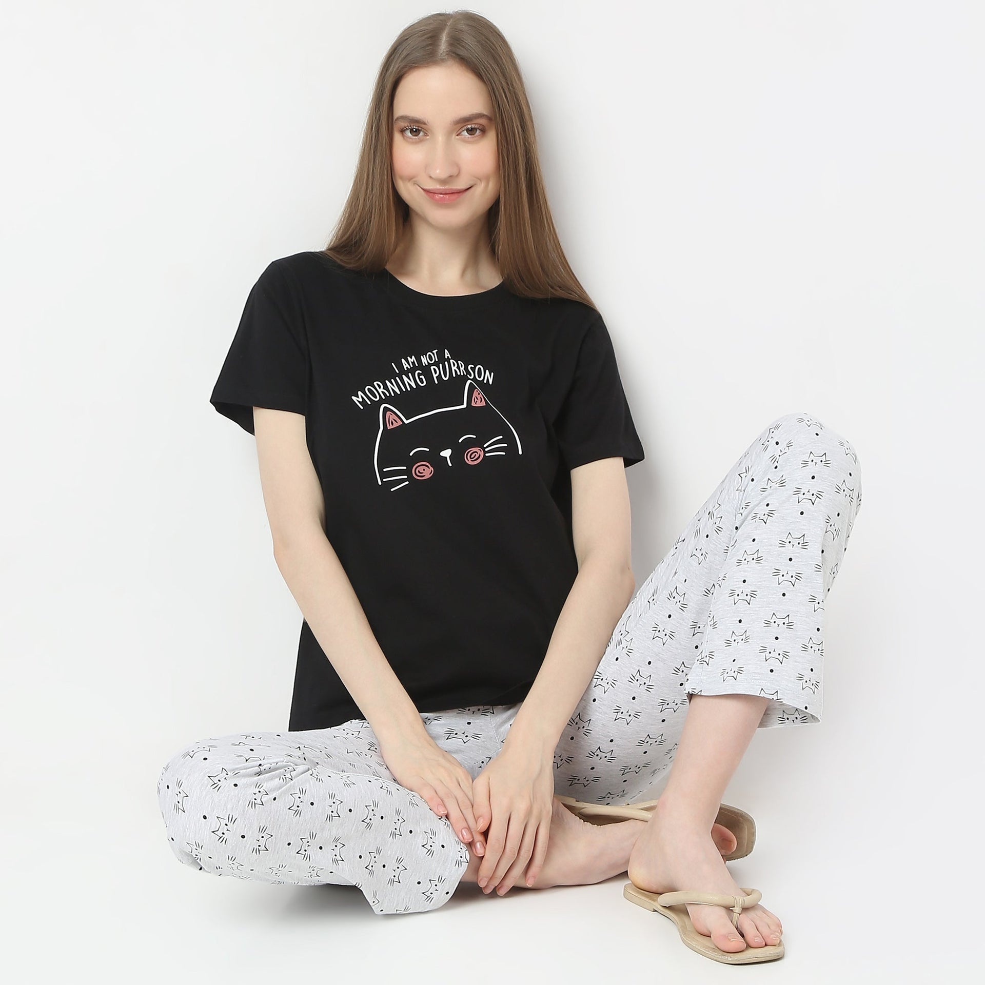 Animal Print Round Neck Short Sleeve Lounge T-Shirt