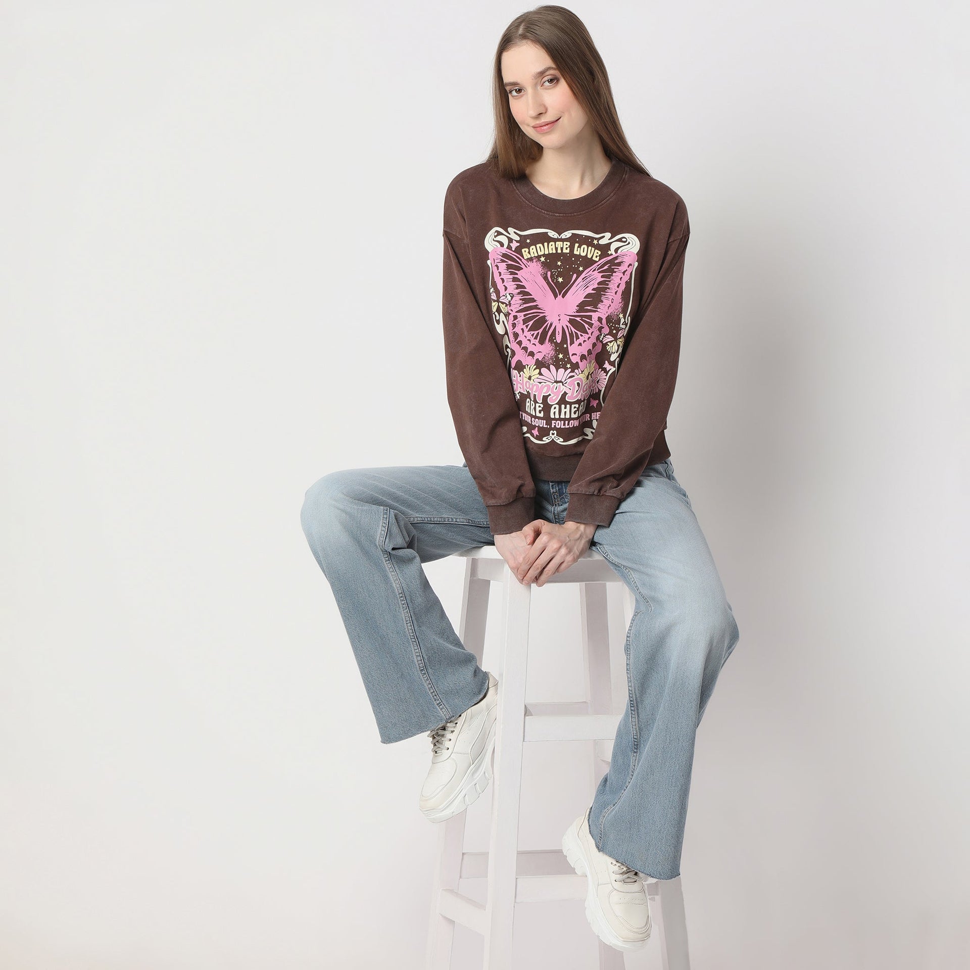 Boxy Fit Graphic Full Sleeve Sweat Tee