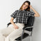 Boxy Fit Checkered Short Sleeve Crop Shirt With Front Lace Tying