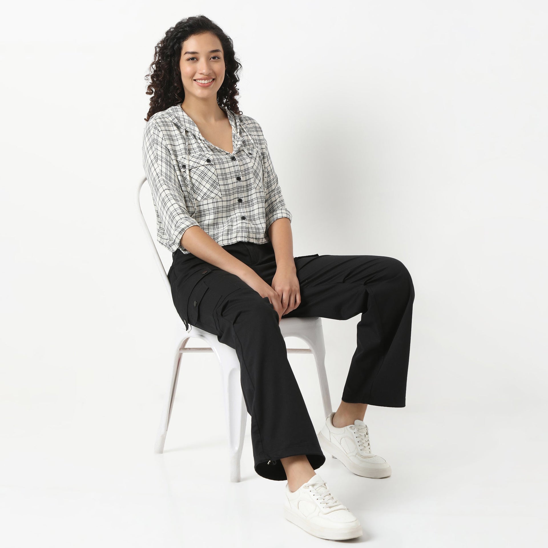 Betty Checkered Hoodie Style Cropped Shirt