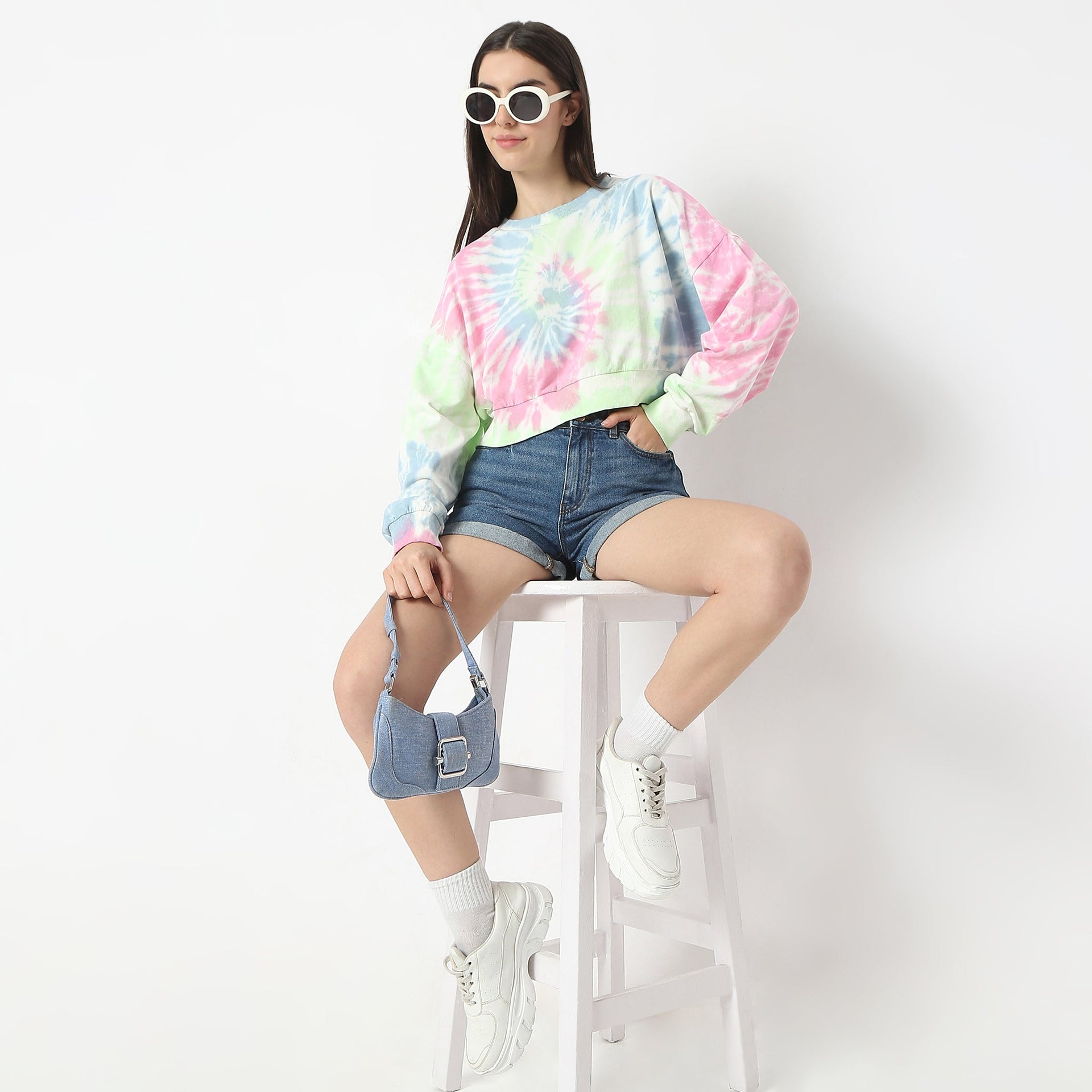 Boxy Fit Tie - Dye Full Sleeve Crop T-Shirt