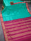 10 yards silk saree teal green and magenta pink with plain body and zari woven border