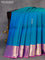 Pure kanjivaram silk saree dual shade of bluish green and purple with zari woven buttas and zari woven border & butta style