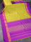 Pure kanjivaram silk saree lime yellow and dual shade of purple with allover checkes pattern and temple design rettapet zari woven border & checkes