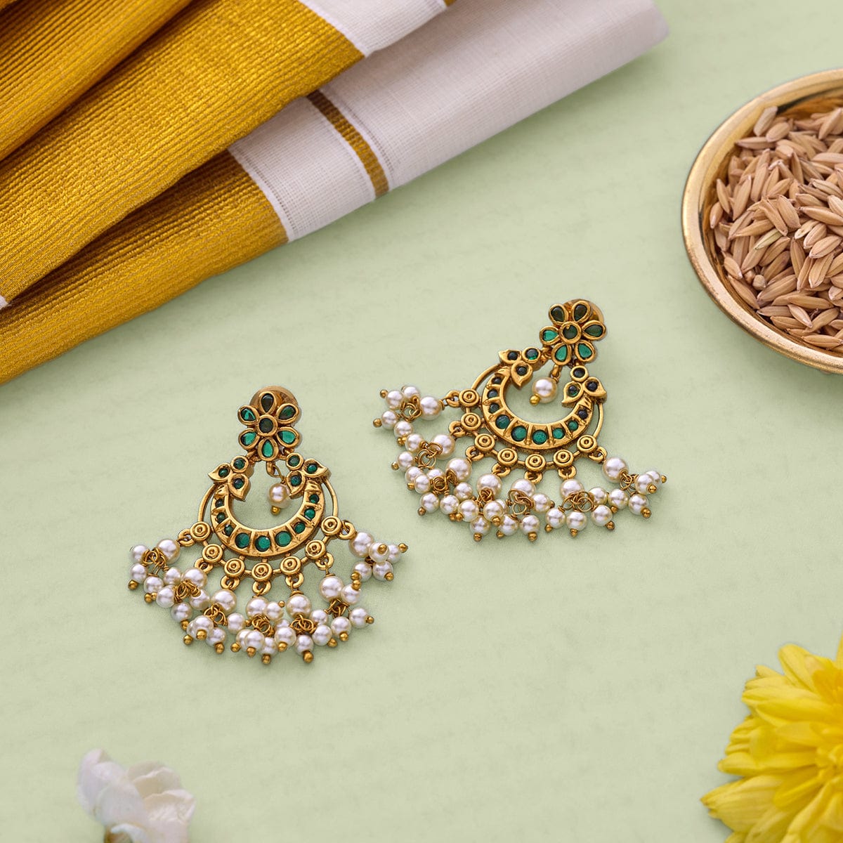 Buy antique golden peacock earrings – Gehna Shop