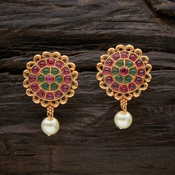 Buy Kushal's Fashion Jewellery Gold Toned & Maroon Antique Style Jhumkas -  Earrings for Women 7007413 | Myntra