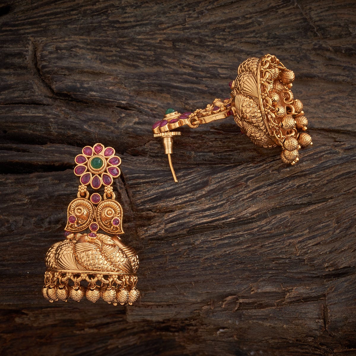 Amazing Kempu Style Jhumka Earrings - South India Jewels