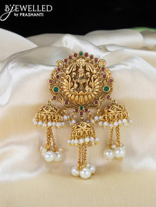 Antique jada billai lakshmi design with kemp stones and pearl hangings