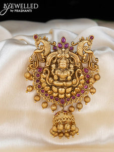 Antique jada billai lakshmi design with pink kemp stones and pearl hangings