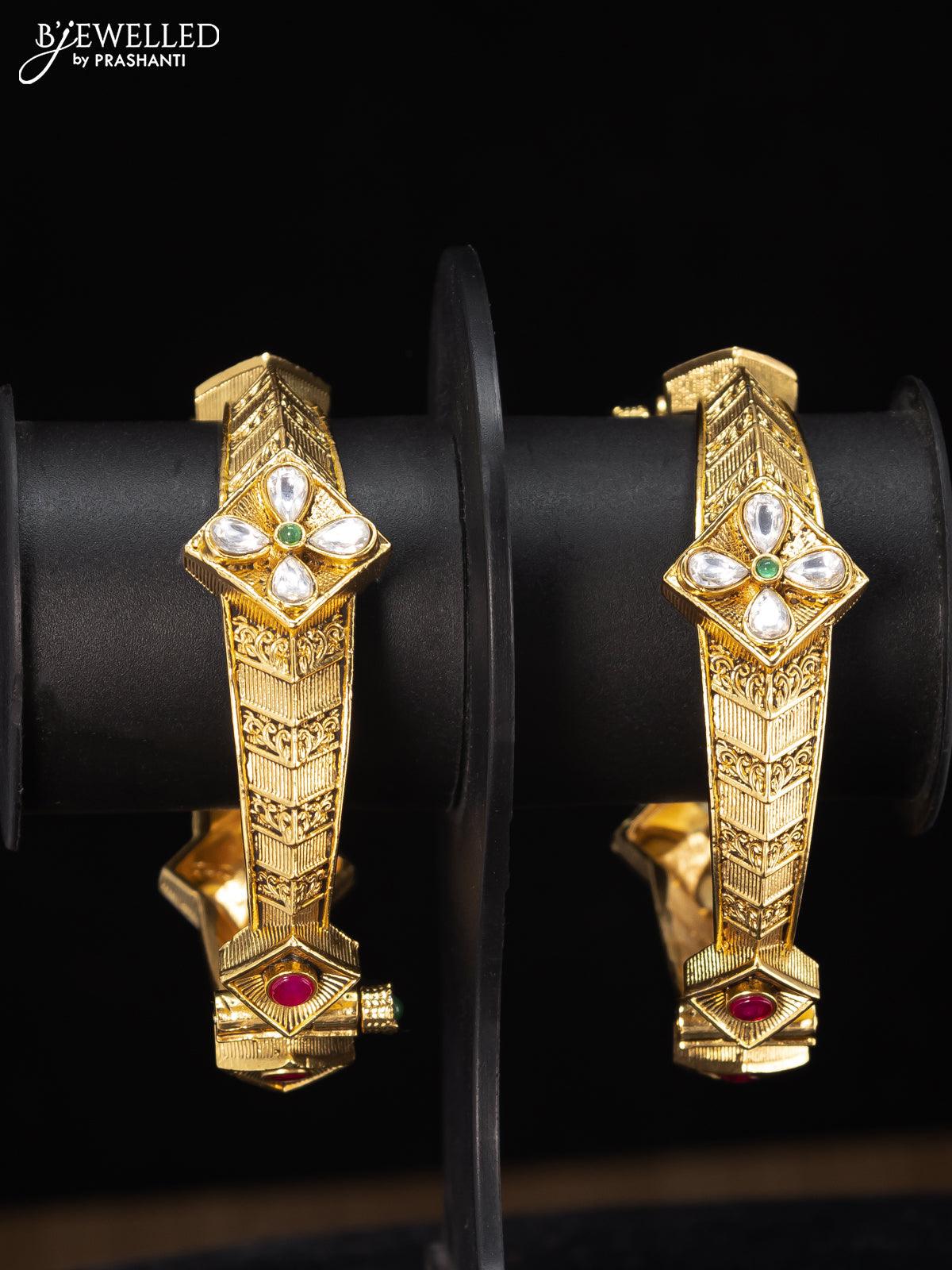 Gold Plated Antique Kada Type Openable Bangles |