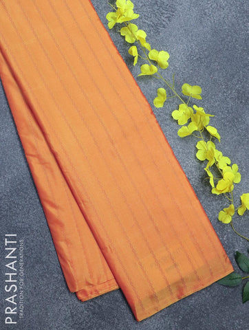 Arani semi silk saree dual shade of yellow and light green with allover copper zari weaves in borderless style