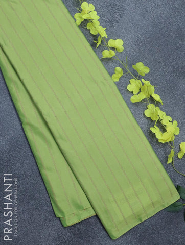 Arani semi silk saree light green and dual shade of yellowish pink with allover copper zari weaves in borderless style